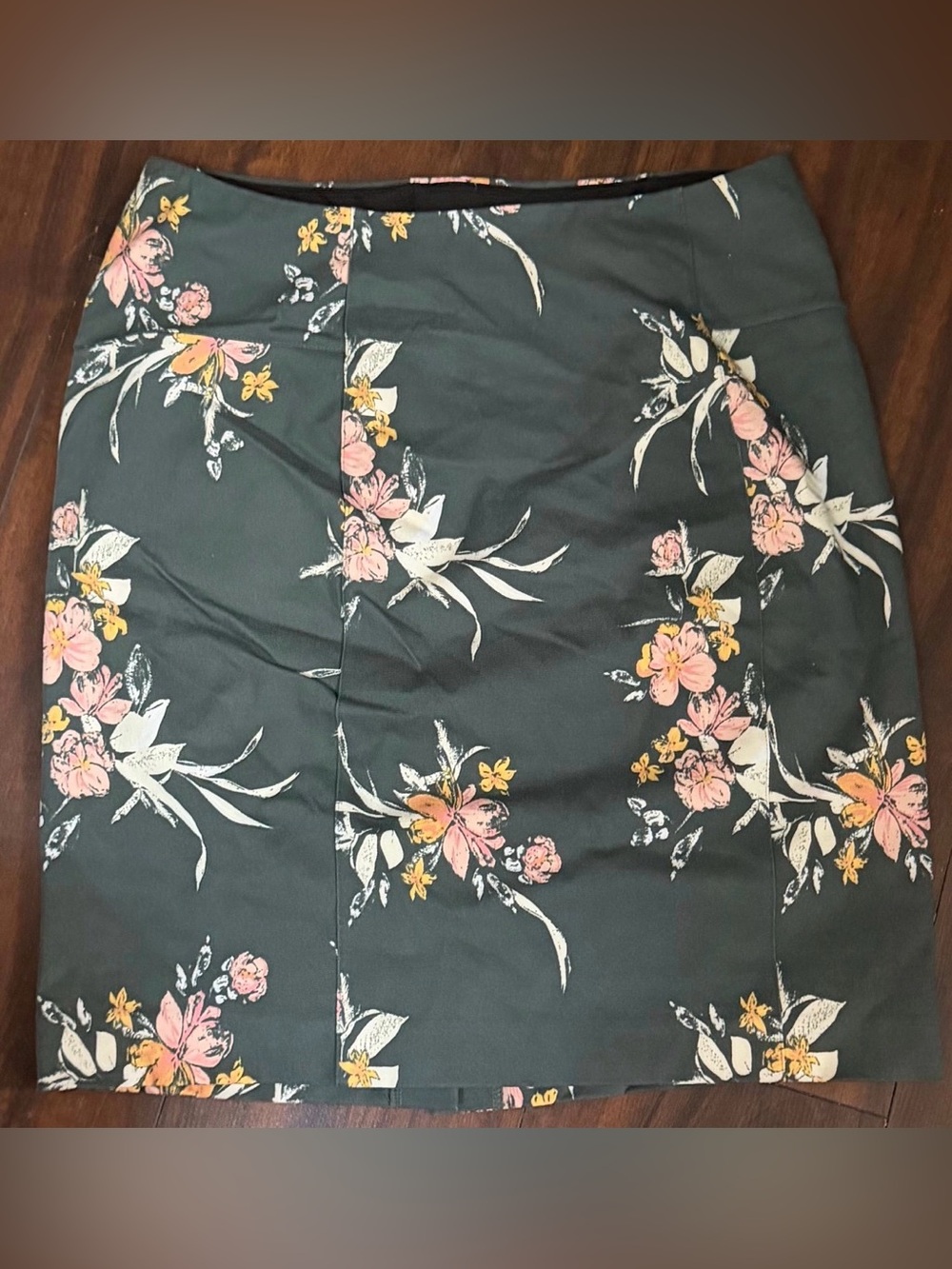 Lysse Floral Pencil Skirt in Dark Green with Pink & Yellow Blooms